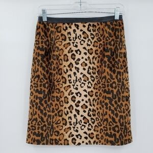 Shoshanna Leopard Print Leather Trim Fuzzy Pencil Skirt